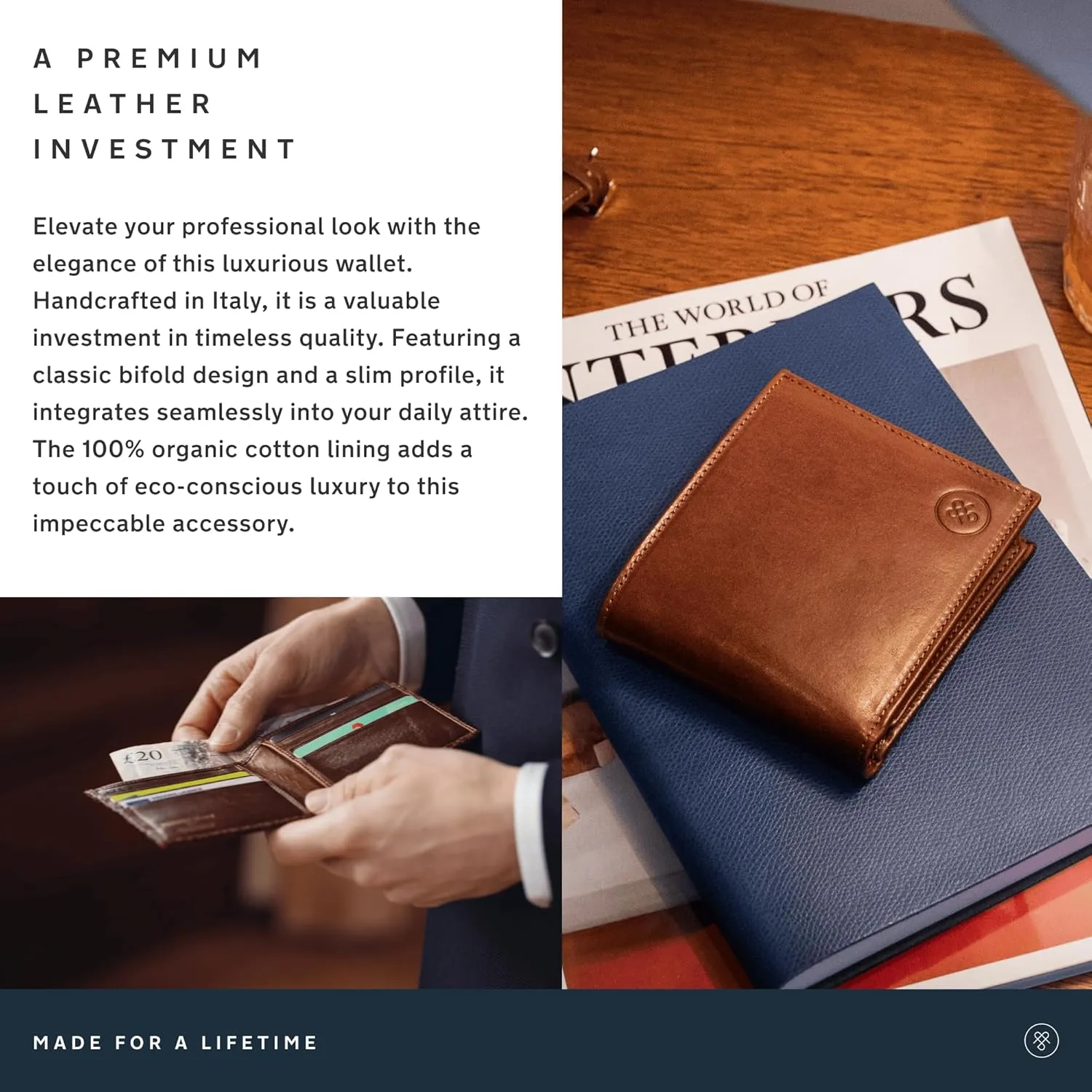 Maxwell Scott - Mens Classic Luxury Leather Bifold Card Wallet Billfold - Made in Italy - The Vittore Chestnut Tan