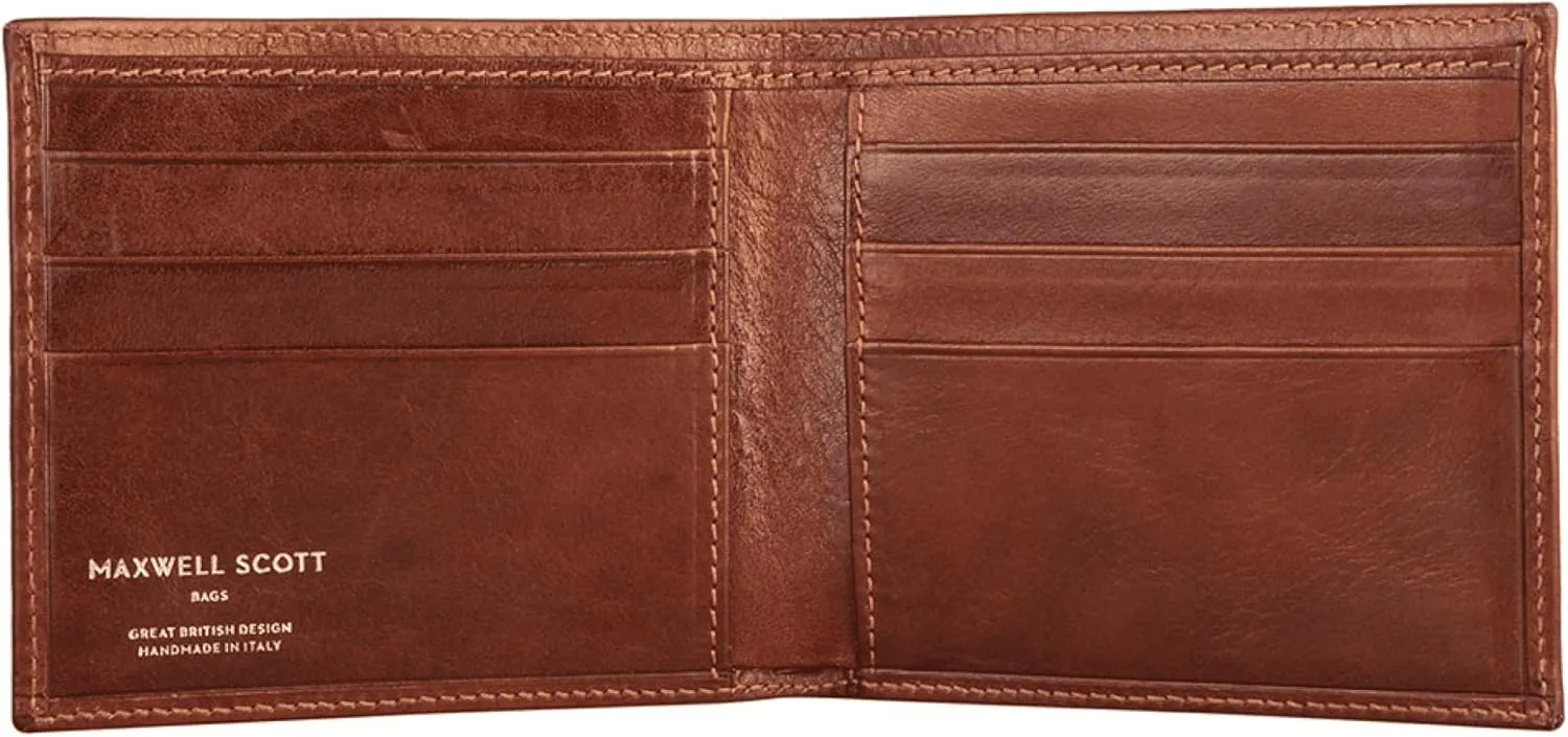 Maxwell Scott - Mens Classic Luxury Leather Bifold Card Wallet Billfold - Made in Italy - The Vittore Chestnut Tan