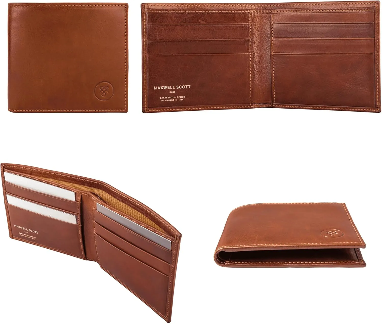 Maxwell Scott - Mens Classic Luxury Leather Bifold Card Wallet Billfold - Made in Italy - The Vittore Chestnut Tan