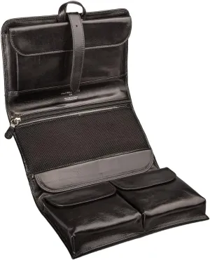 Maxwell Scott - Mens Luxury Leather Folding Hanging Toiletry Bag with Buckle Fastening and Hook - The Pratello Black