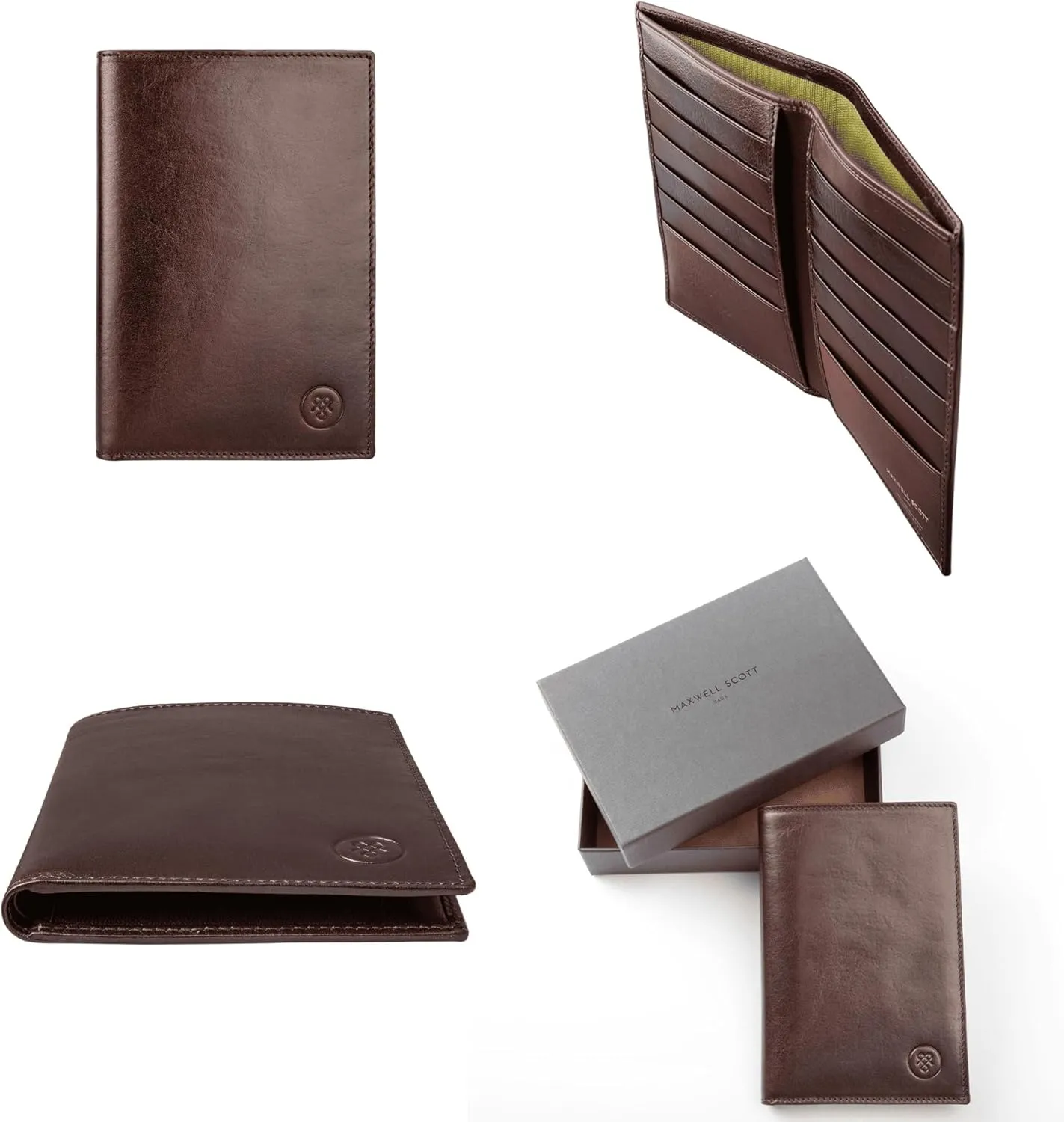 Maxwell Scott - Mens Luxury Leather Tall Billfold Jacket Dress Wallet for Pocket - Made in Italy - The Pianillo Dark Brown