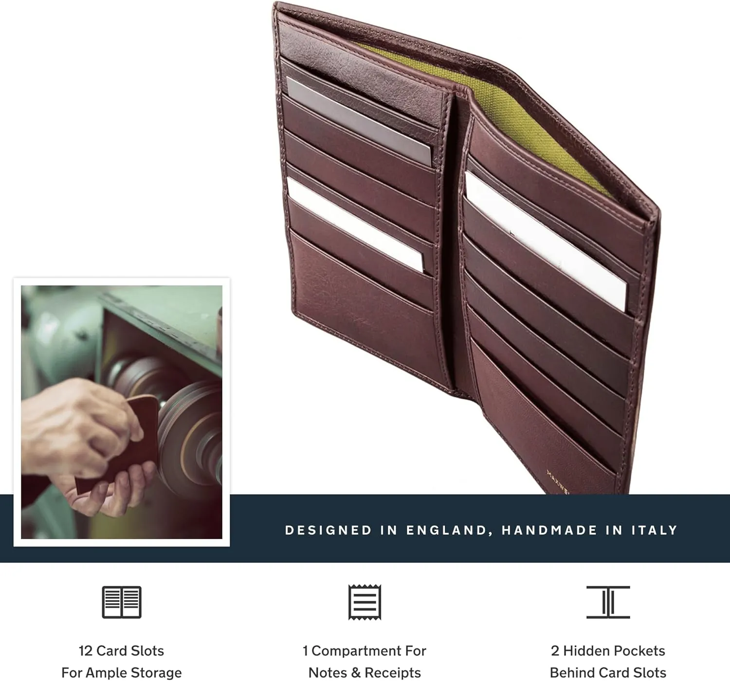 Maxwell Scott - Mens Luxury Leather Tall Billfold Jacket Dress Wallet for Pocket - Made in Italy - The Pianillo Dark Brown