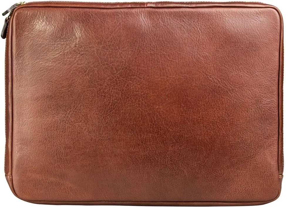 Maxwell Scott - Mens Womens Luxury Leather 14" Laptop Cover Sleeve for Computer - Handmade in Italy - The Bovino Chestnut Tan