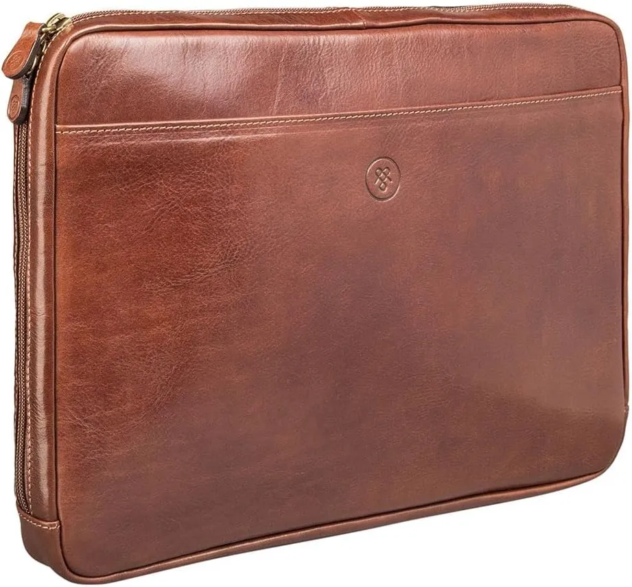 Maxwell Scott - Mens Womens Luxury Leather 14" Laptop Cover Sleeve for Computer - Handmade in Italy - The Bovino Chestnut Tan