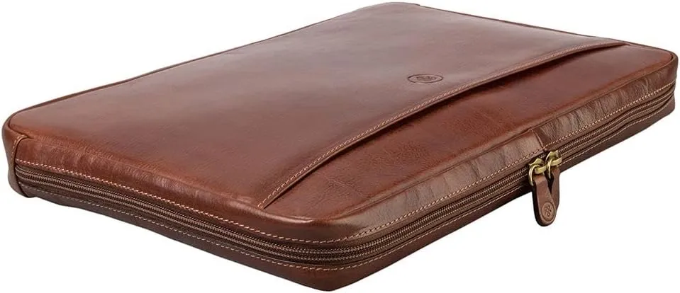 Maxwell Scott - Mens Womens Luxury Leather 14" Laptop Cover Sleeve for Computer - Handmade in Italy - The Bovino Chestnut Tan