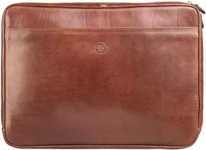 Maxwell Scott - Mens Womens Luxury Leather 14" Laptop Cover Sleeve for Computer - Handmade in Italy - The Bovino Chestnut Tan