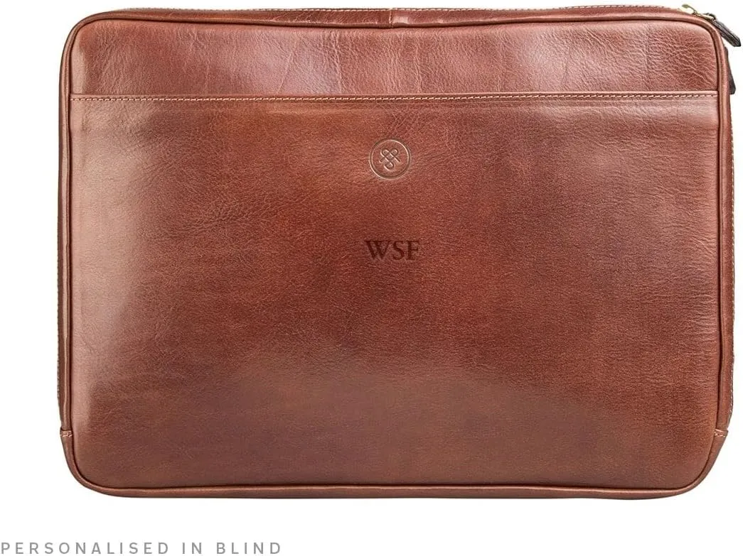 Maxwell Scott - Mens Womens Luxury Leather 14" Laptop Cover Sleeve for Computer - Handmade in Italy - The Bovino Chestnut Tan