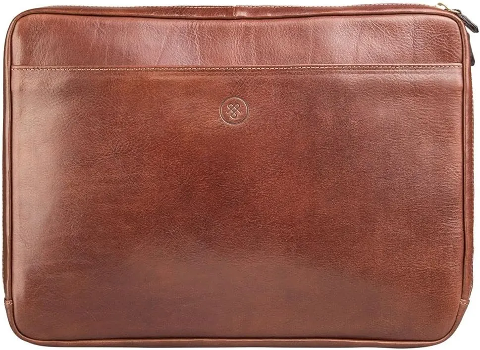 Maxwell Scott - Mens Womens Luxury Leather 14" Laptop Cover Sleeve for Computer - Handmade in Italy - The Bovino Chestnut Tan