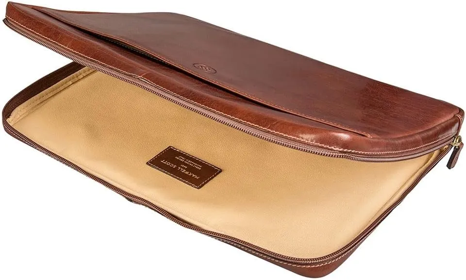 Maxwell Scott - Mens Womens Luxury Leather 14" Laptop Cover Sleeve for Computer - Handmade in Italy - The Bovino Chestnut Tan