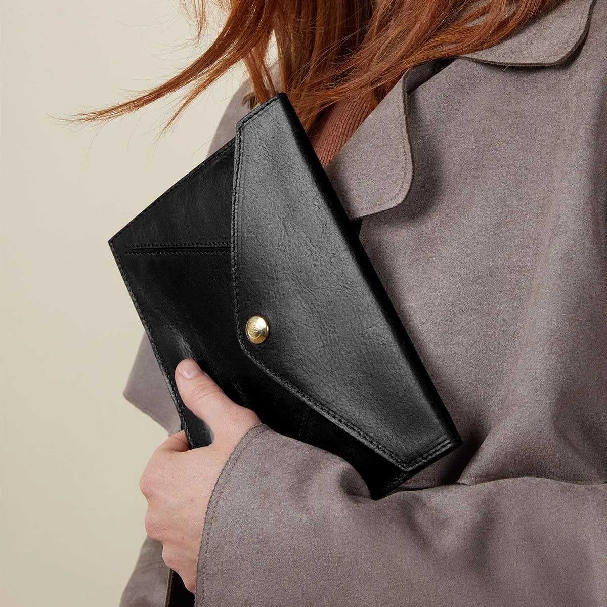 Maxwell Scott - Women's Luxury Leather Document Travel Clutch Wallet with Multiple Credit Card Slots - The Ortona Black