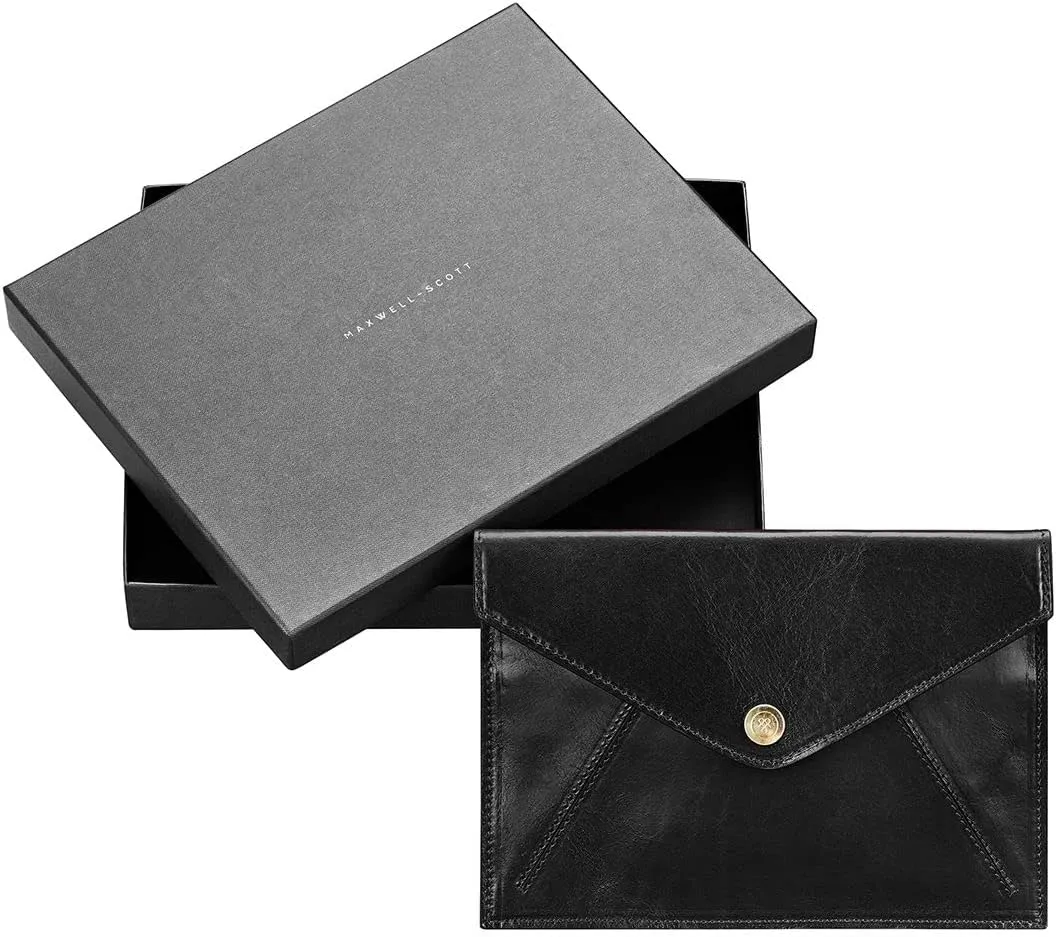 Maxwell Scott - Women's Luxury Leather Document Travel Clutch Wallet with Multiple Credit Card Slots - The Ortona Black