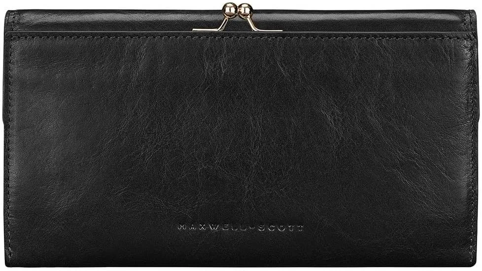 Maxwell Scott - Womens Luxury Leather Large Ball Clasp Wallet - Handmade from Premium Italian Hides - The Marcialla Black