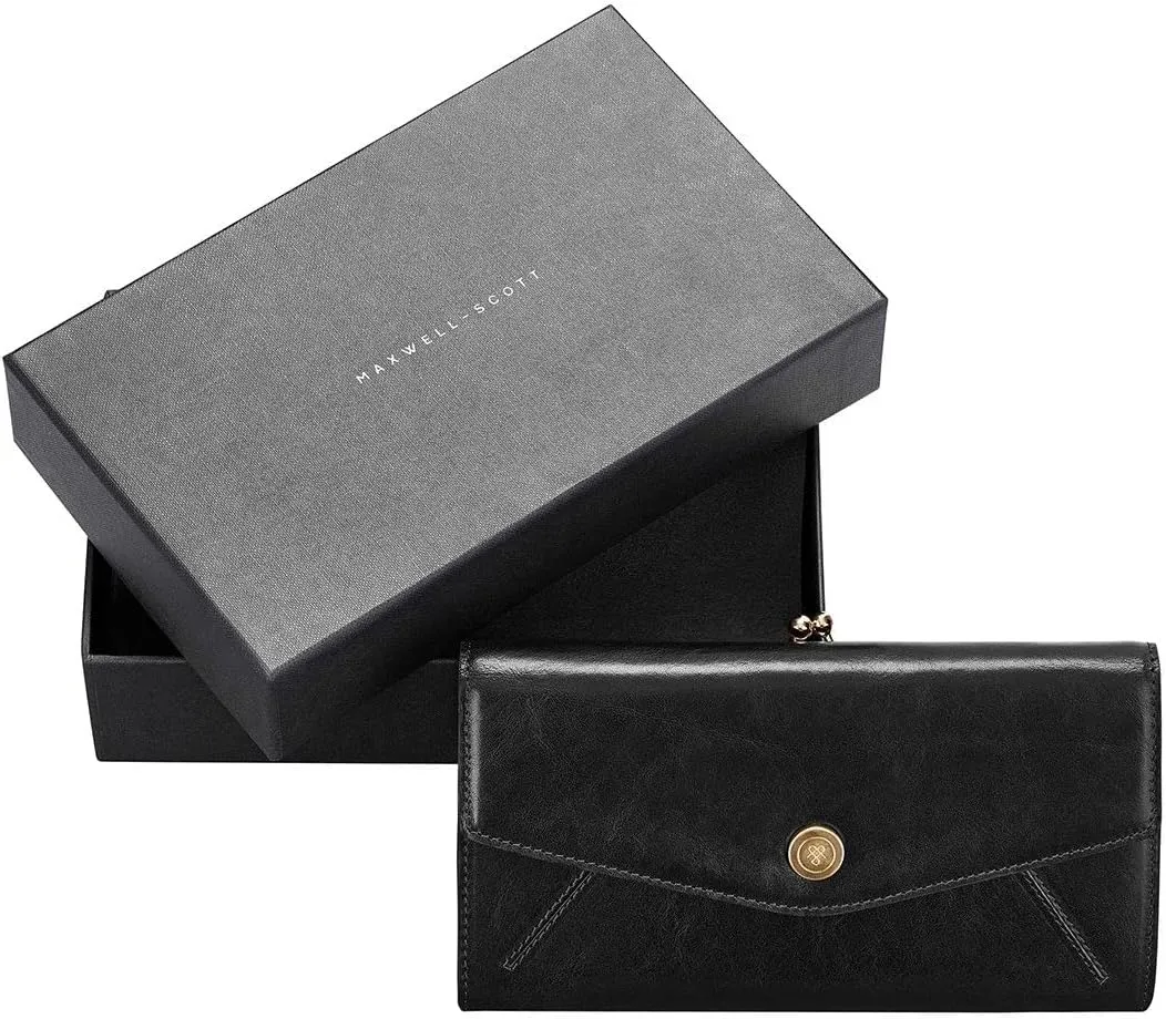Maxwell Scott - Womens Luxury Leather Large Ball Clasp Wallet - Handmade from Premium Italian Hides - The Marcialla Black
