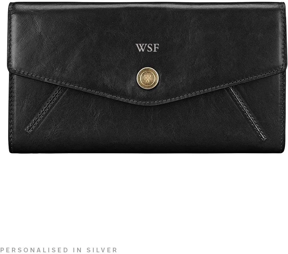 Maxwell Scott - Womens Luxury Leather Large Ball Clasp Wallet - Handmade from Premium Italian Hides - The Marcialla Black
