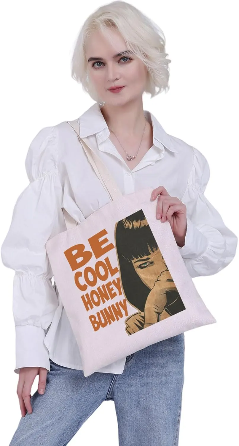 MBMSO Fiction Movie Gifts Be Cool Honey Bunny Crime Film Inspired Gifts for Fiction Movies Fans Pulp Dancing Shopping Tote