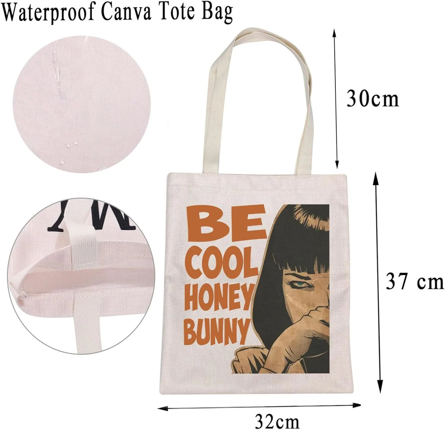MBMSO Fiction Movie Gifts Be Cool Honey Bunny Crime Film Inspired Gifts for Fiction Movies Fans Pulp Dancing Shopping Tote