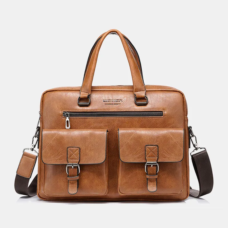 Men Zipper Multi-pocket Handbag Large Capacity Anti-theft Retro 13.3 Inch Laptop Briefcase Crossbody Bags
