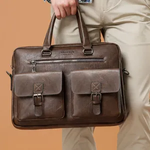 Men Zipper Multi-pocket Handbag Large Capacity Anti-theft Retro 13.3 Inch Laptop Briefcase Crossbody Bags