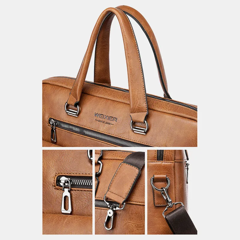 Men Zipper Multi-pocket Handbag Large Capacity Anti-theft Retro 13.3 Inch Laptop Briefcase Crossbody Bags