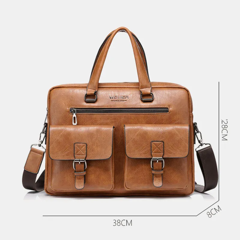 Men Zipper Multi-pocket Handbag Large Capacity Anti-theft Retro 13.3 Inch Laptop Briefcase Crossbody Bags