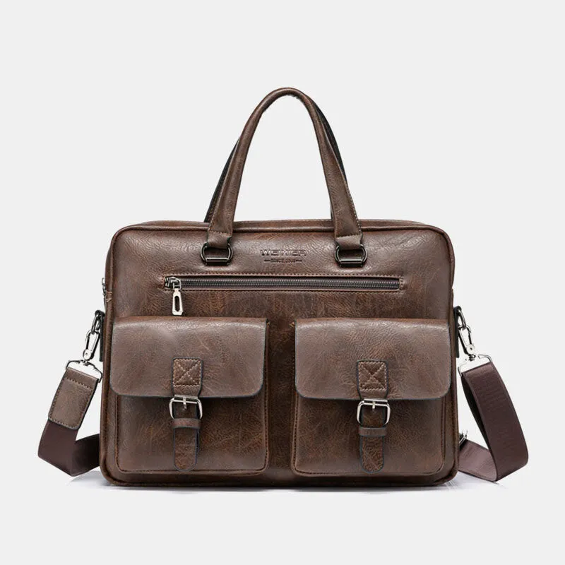 Men Zipper Multi-pocket Handbag Large Capacity Anti-theft Retro 13.3 Inch Laptop Briefcase Crossbody Bags