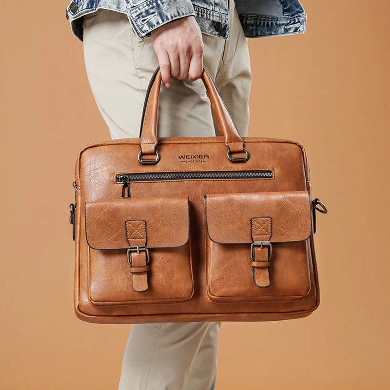 Men Zipper Multi-pocket Handbag Large Capacity Anti-theft Retro 13.3 Inch Laptop Briefcase Crossbody Bags