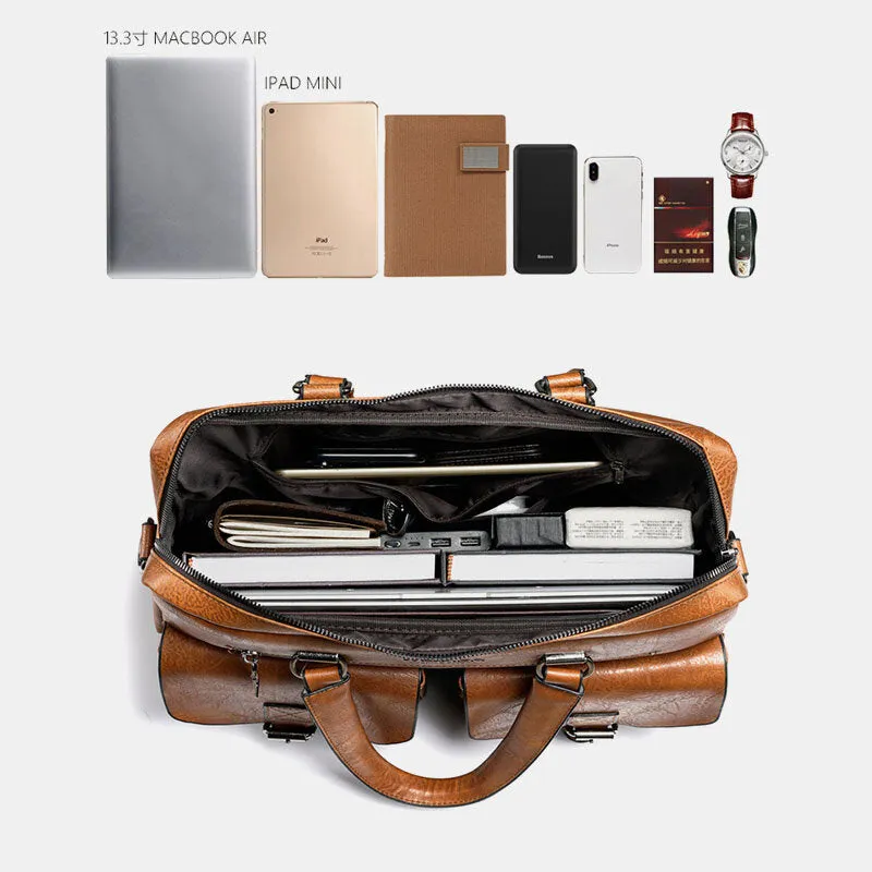 Men Zipper Multi-pocket Handbag Large Capacity Anti-theft Retro 13.3 Inch Laptop Briefcase Crossbody Bags