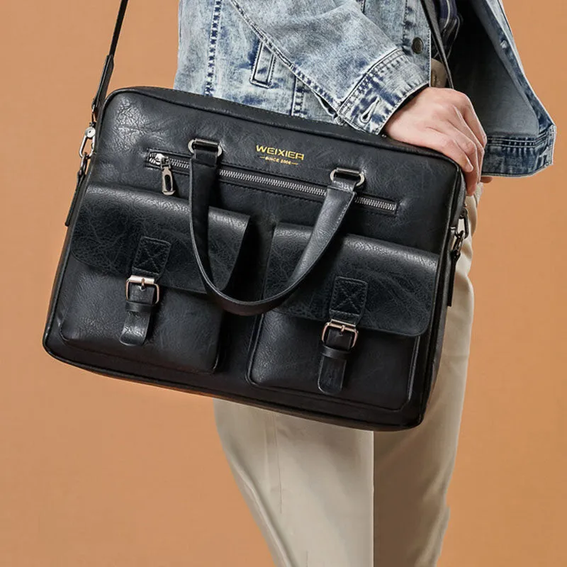 Men Zipper Multi-pocket Handbag Large Capacity Anti-theft Retro 13.3 Inch Laptop Briefcase Crossbody Bags
