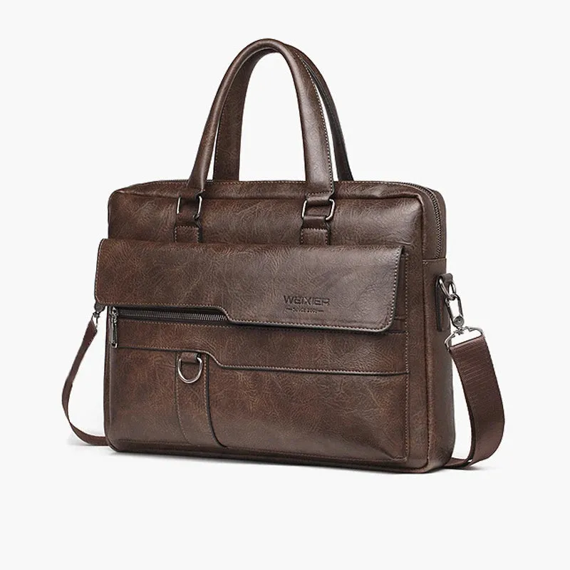 Men'S Briefcase Bag PU Leather Vintage Laptop Handbags Computer Shoulder Business Tote Messenger Breifcases Bag Male Husband
