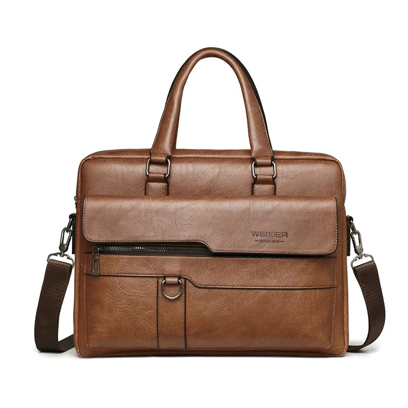 Men'S Briefcase Bag PU Leather Vintage Laptop Handbags Computer Shoulder Business Tote Messenger Breifcases Bag Male Husband