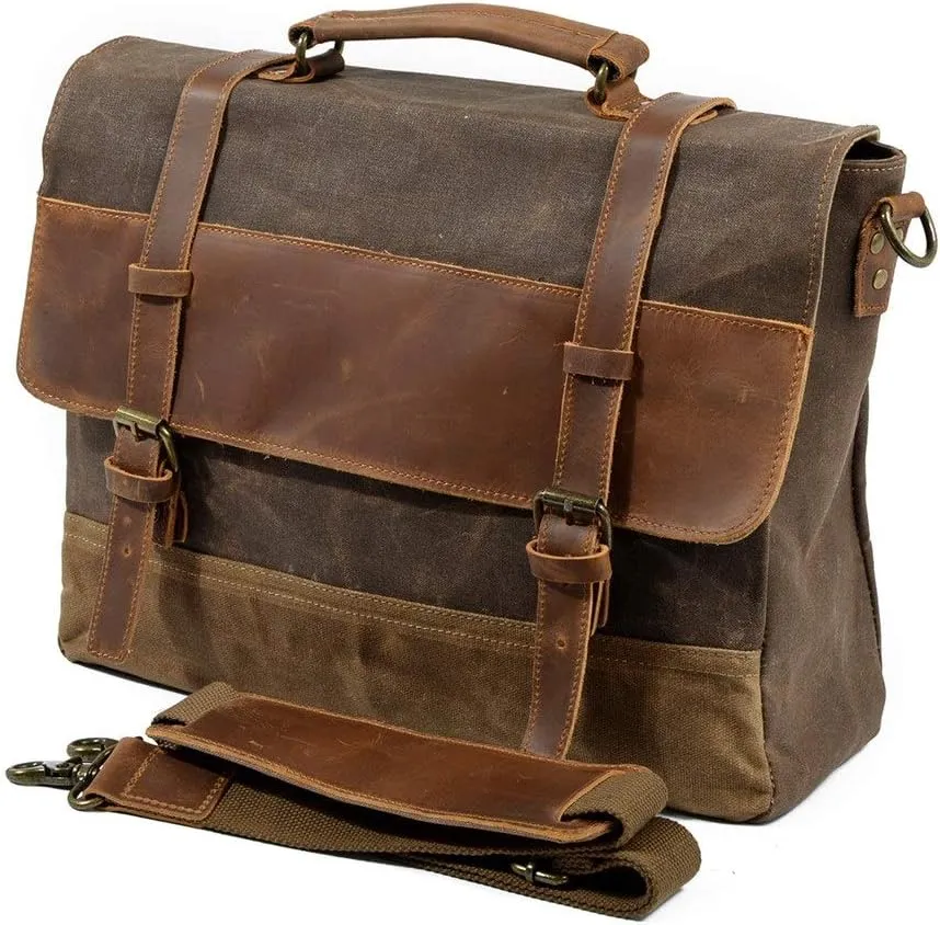 Men's Briefcase Laptop Briefcase Canvas Bag Waterproof Expandable Shoulder Bag for Work Office Travel