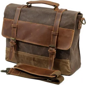 Men's Briefcase Laptop Briefcase Canvas Bag Waterproof Expandable Shoulder Bag for Work Office Travel