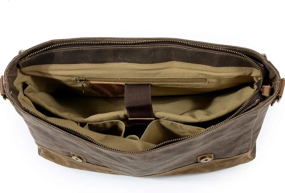 Men's Briefcase Laptop Briefcase Canvas Bag Waterproof Expandable Shoulder Bag for Work Office Travel