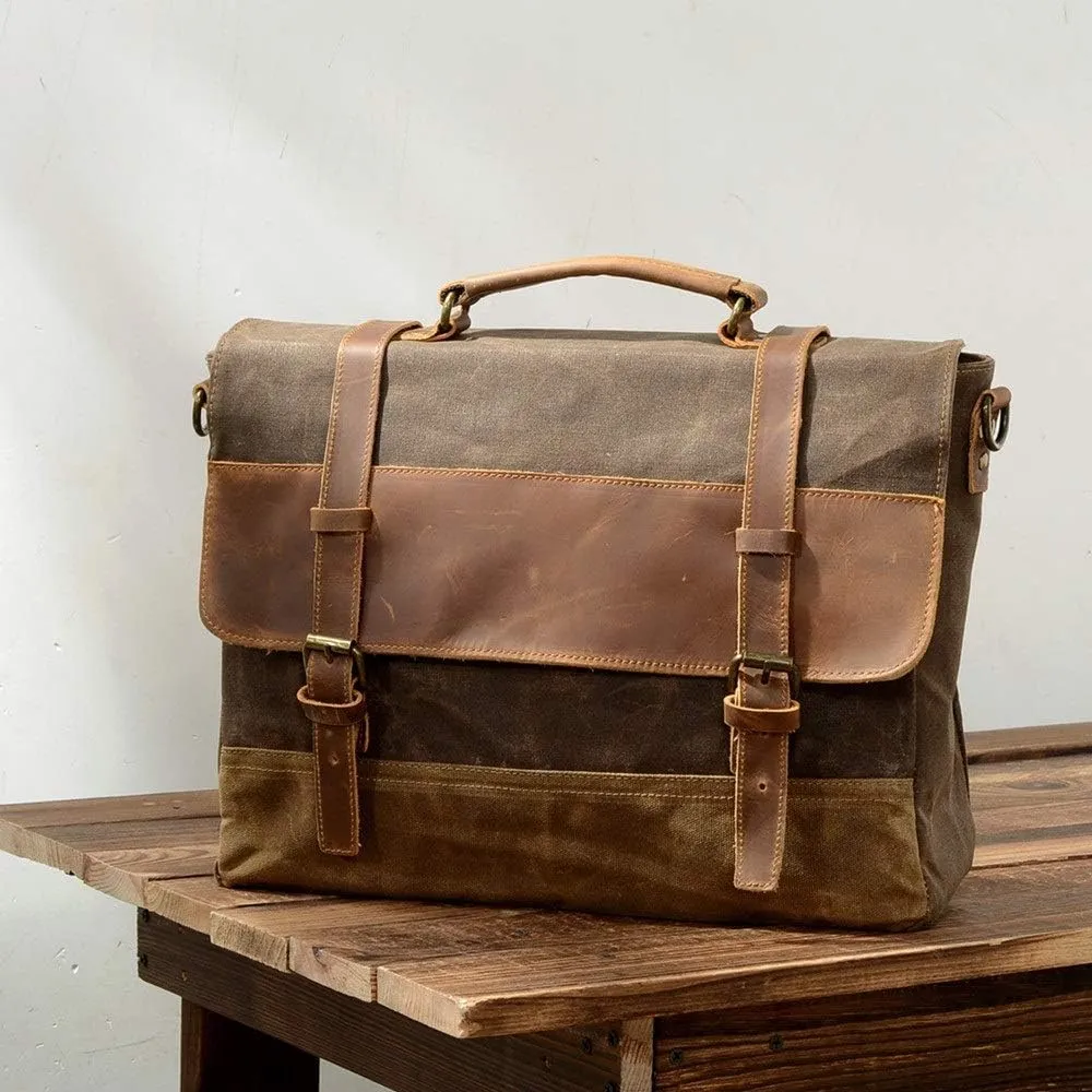 Men's Briefcase Laptop Briefcase Canvas Bag Waterproof Expandable Shoulder Bag for Work Office Travel