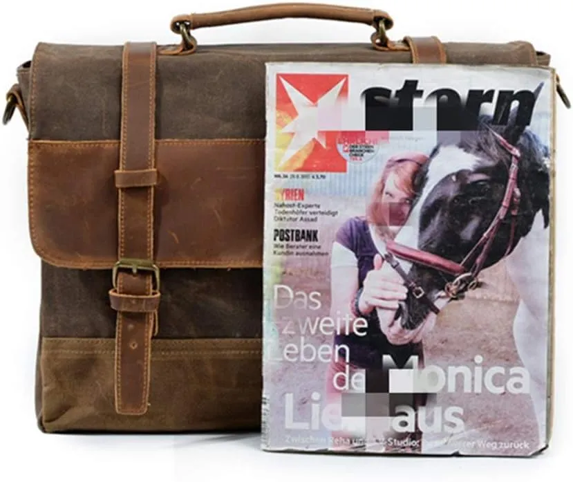 Men's Briefcase Laptop Briefcase Canvas Bag Waterproof Expandable Shoulder Bag for Work Office Travel