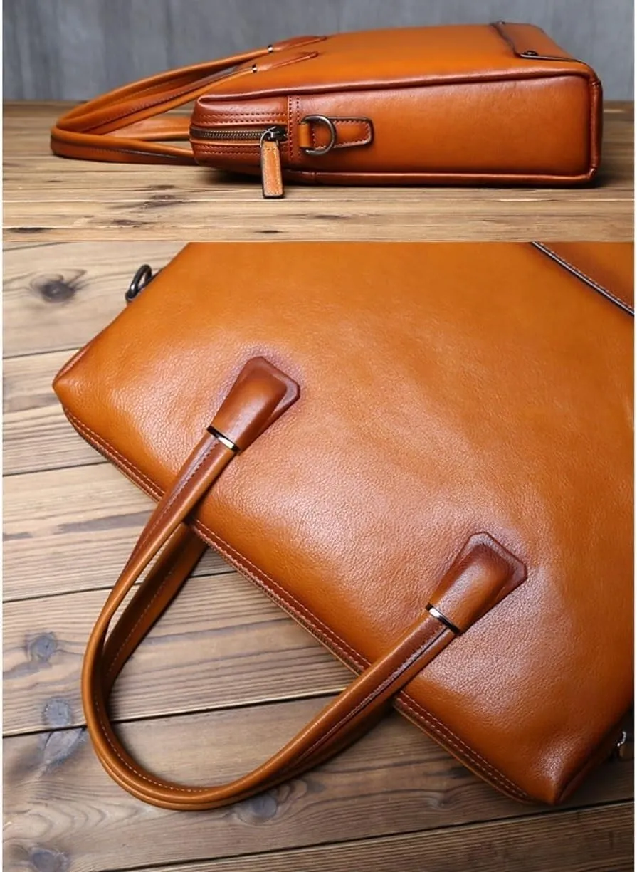 Mens Genuine Leather Handbags Briefcases Shoulder Bags Messenger Bags Laptop Bags Crossbody Bags 14.6Inch