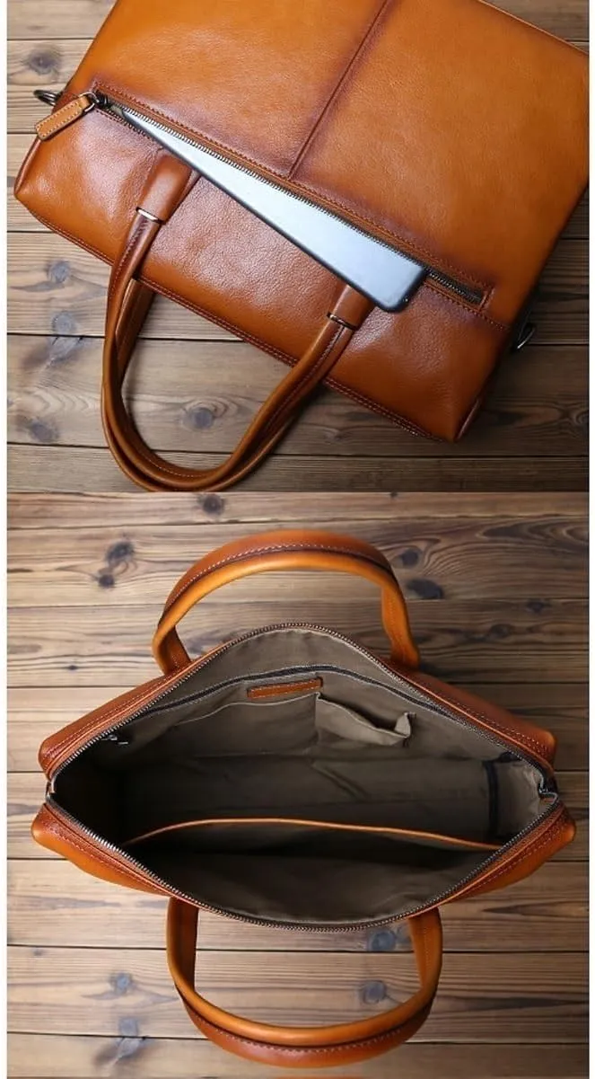 Mens Genuine Leather Handbags Briefcases Shoulder Bags Messenger Bags Laptop Bags Crossbody Bags 14.6Inch