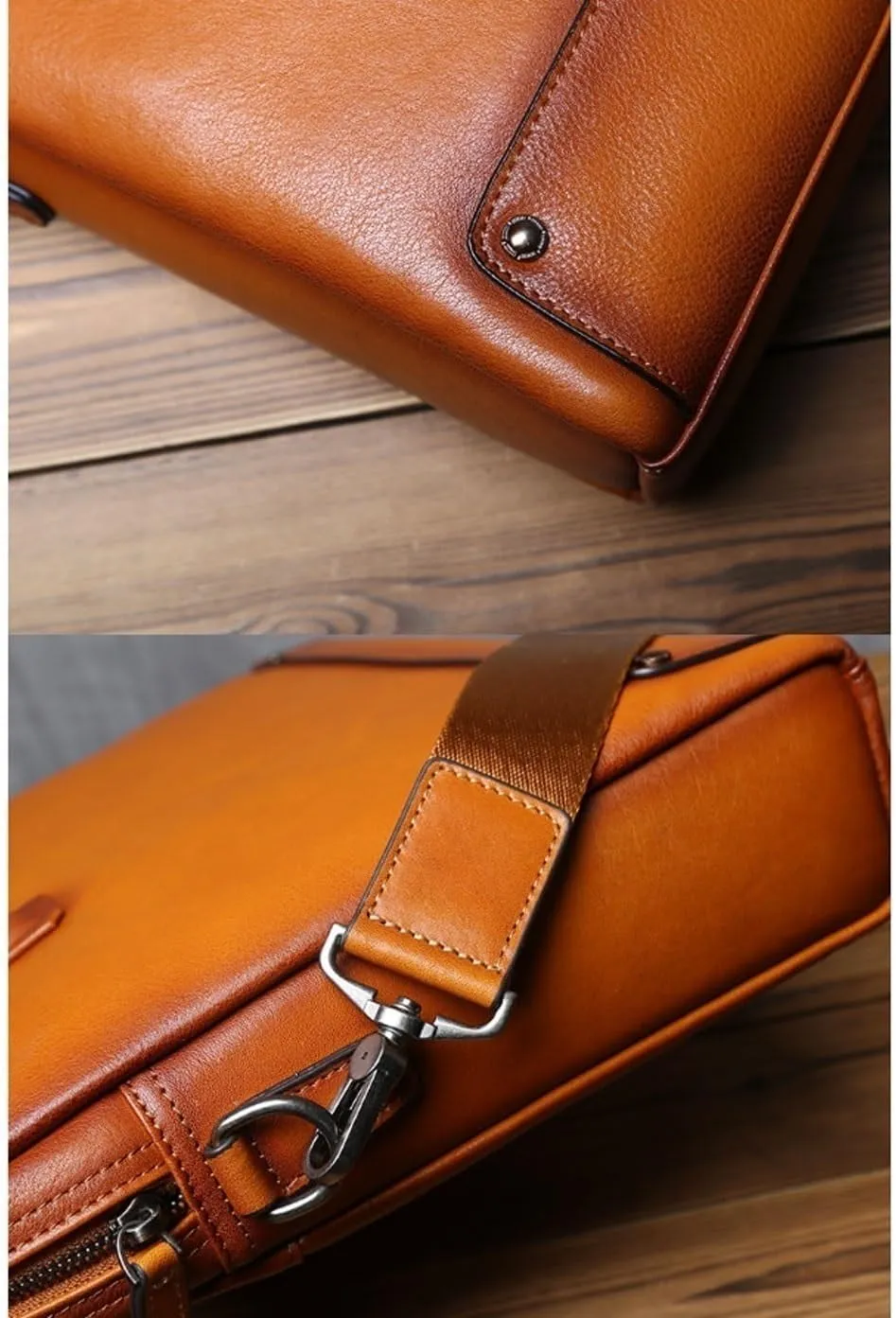 Mens Genuine Leather Handbags Briefcases Shoulder Bags Messenger Bags Laptop Bags Crossbody Bags 14.6Inch