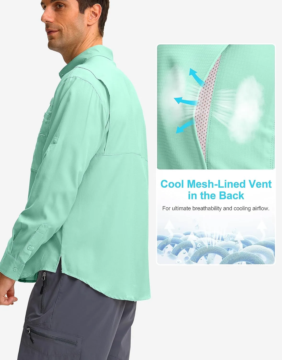 Men's Long Sleeve Sun Protection Fishing Shirt with Zipper Pockets UPF 50  Lightweight Cool Sun Shirts for Men Hiking Outdoor