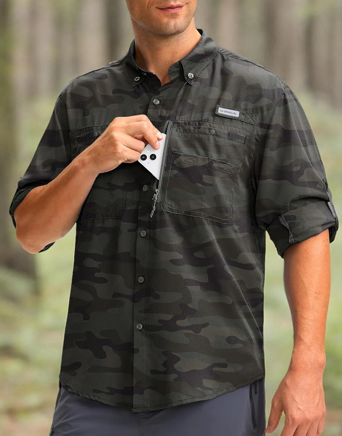 Men's Long Sleeve Sun Protection Fishing Shirt with Zipper Pockets UPF 50  Lightweight Cool Sun Shirts for Men Hiking Outdoor