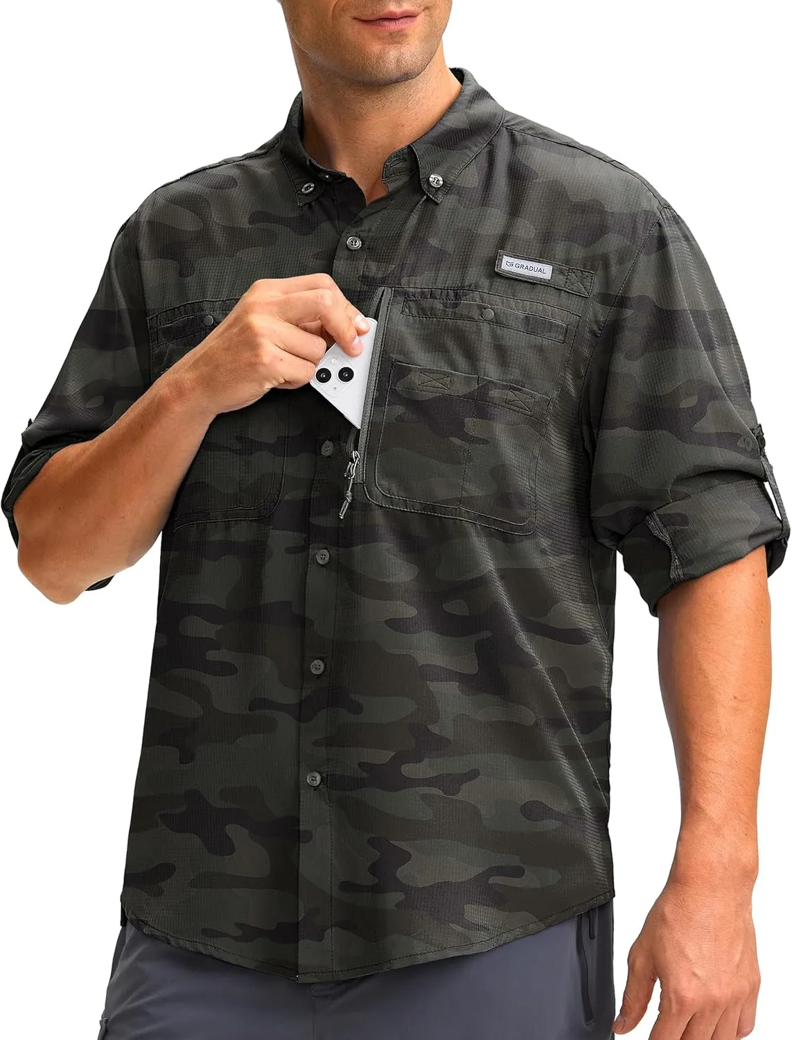 Men's Long Sleeve Sun Protection Fishing Shirt with Zipper Pockets UPF 50  Lightweight Cool Sun Shirts for Men Hiking Outdoor