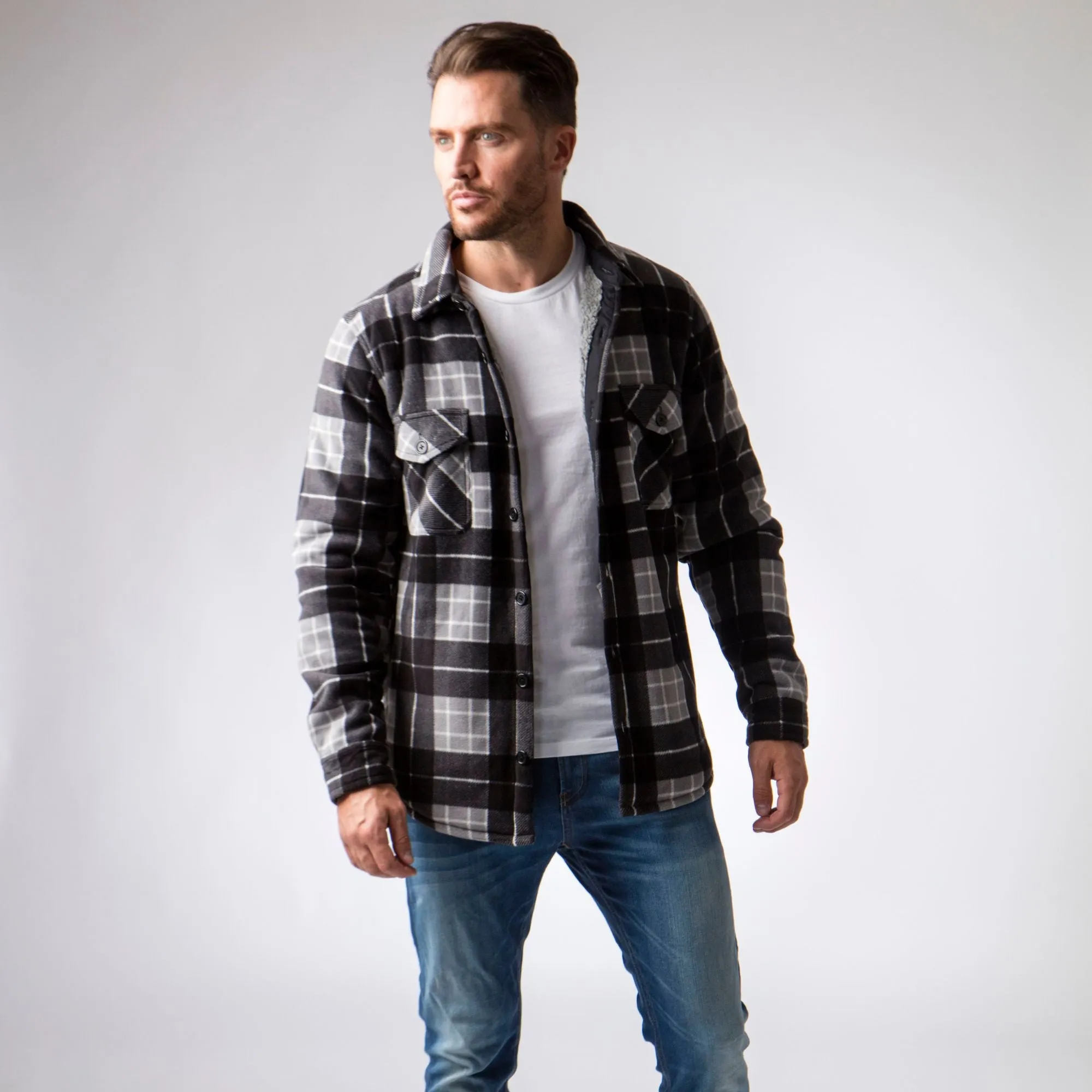 Mens Quilted Plaid Pattern Thermal Long Sleeve Winter Jacket