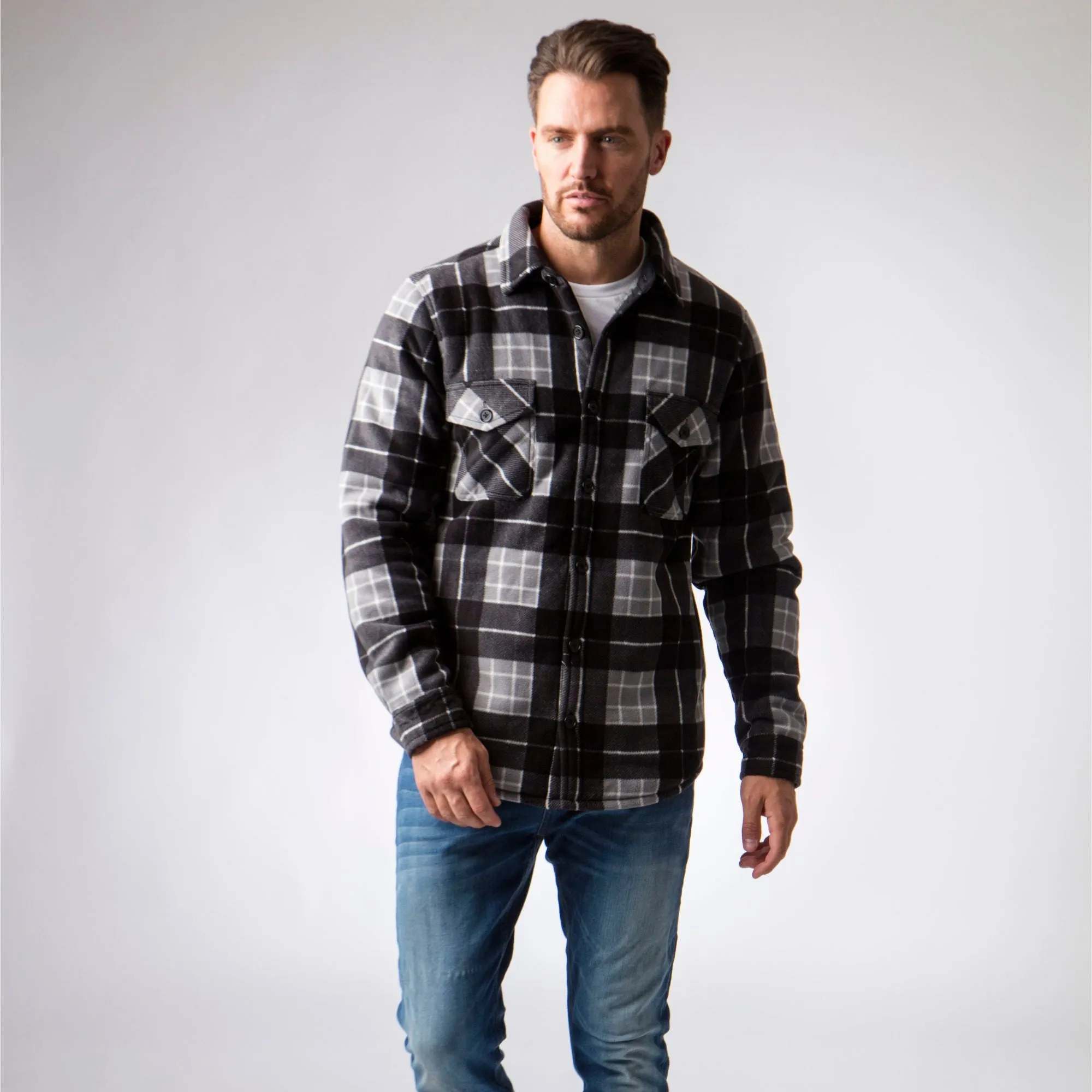 Mens Quilted Plaid Pattern Thermal Long Sleeve Winter Jacket