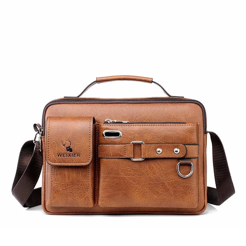 Men'S Shoulder Briefcase Bag PU Leather Handbags Cross Messenger Business Tote Boston Breifcases Square Small Crossbody Bag Male