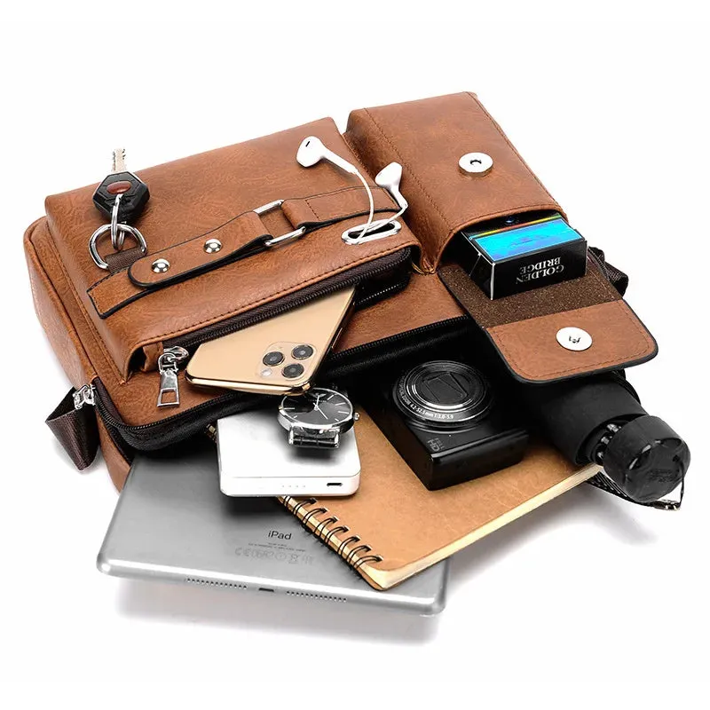 Men'S Shoulder Briefcase Bag PU Leather Handbags Cross Messenger Business Tote Boston Breifcases Square Small Crossbody Bag Male