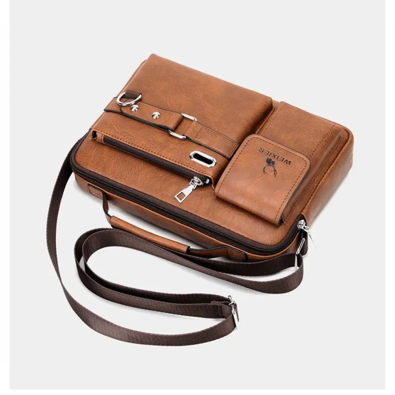 Men'S Shoulder Briefcase Bag PU Leather Handbags Cross Messenger Business Tote Boston Breifcases Square Small Crossbody Bag Male