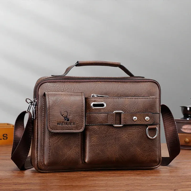 Men'S Shoulder Briefcase Bag PU Leather Handbags Cross Messenger Business Tote Boston Breifcases Square Small Crossbody Bag Male