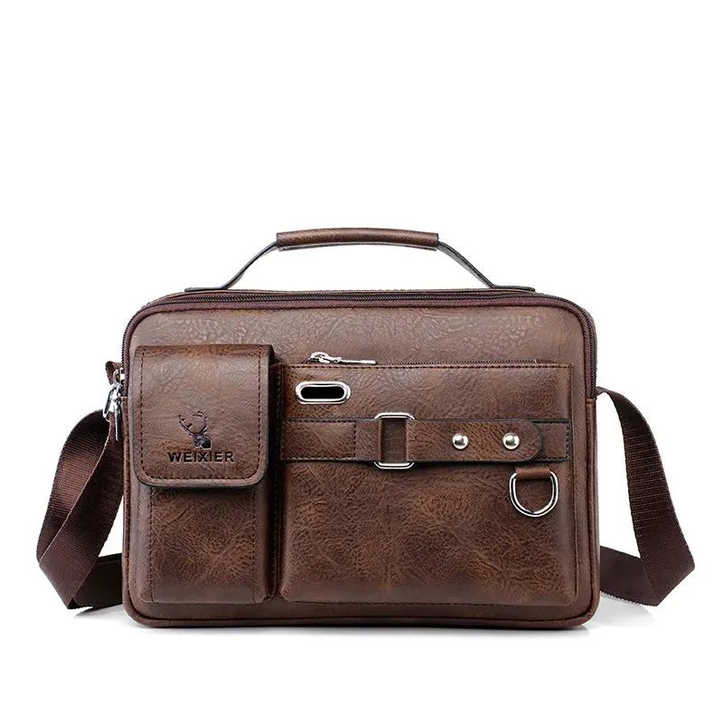 Men'S Shoulder Briefcase Bag PU Leather Handbags Cross Messenger Business Tote Boston Breifcases Square Small Crossbody Bag Male