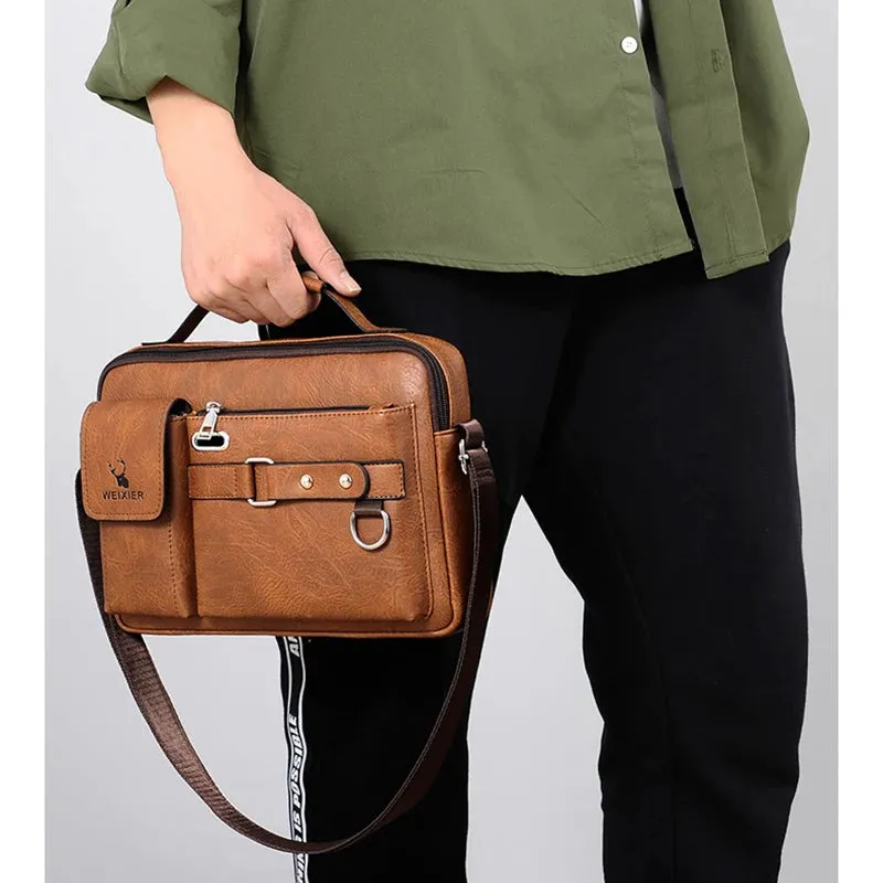 Men'S Shoulder Briefcase Bag PU Leather Handbags Cross Messenger Business Tote Boston Breifcases Square Small Crossbody Bag Male