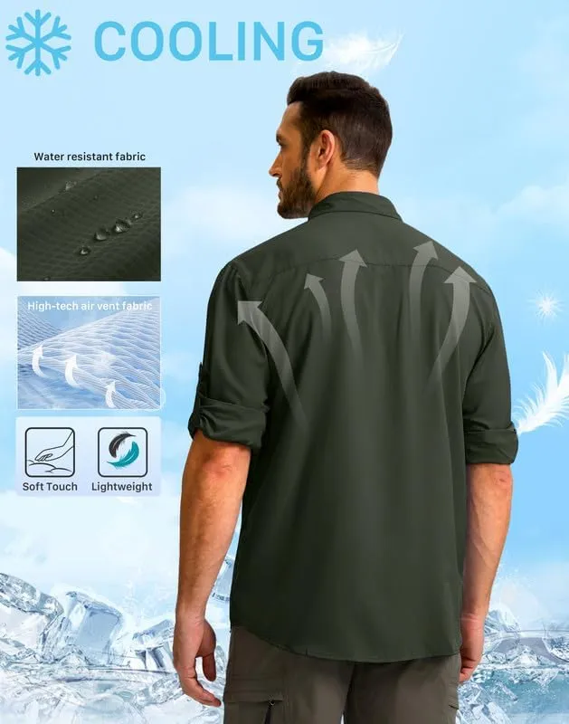 Men's Sun Protection Fishing Shirt with Zipper Pockets Long Sleeve UPF 50  UV Cooling Shirts for Men Hiking Travel